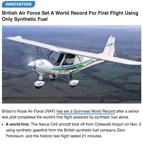 synthetic fuel record britich air force